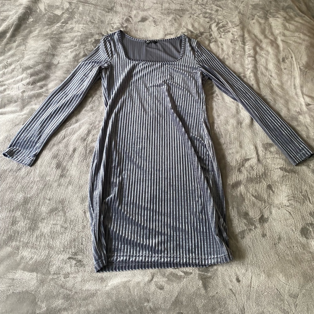 SheIn Blue Velvet Ribbed Bodycon Dress - Picture 3 of 7